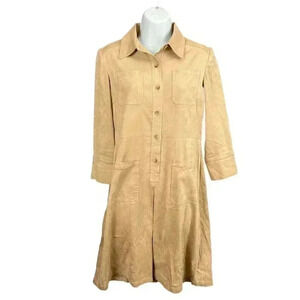VTG Talbots Faux Suede Button Up Dress Sz 2 Long Sleeve Collared Pockets Petites